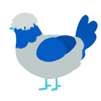 A silver and ultramarine chicken with a head pattern
