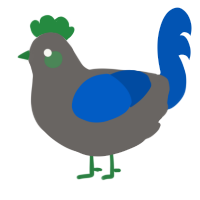 A grey and ultramarine chicken