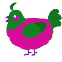 A fuchsia and leaf chicken with a head pattern