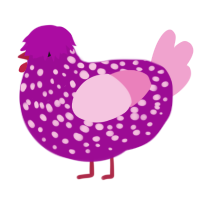 A plum and pink chicken with a speckle pattern