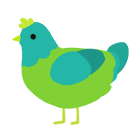 A grass and turquoise chicken with a head pattern