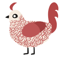 A cream and red chicken with a double-lace pattern