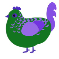 A leaf and blurple chicken with a half-lace pattern