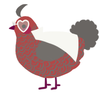 A red and grey chicken with a double-lace pattern