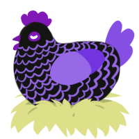 A black and blurple chicken with a lace pattern