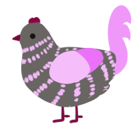 A grey and lavender chicken with a bar pattern