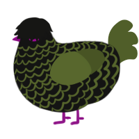 A black and olive chicken with a lace pattern