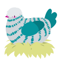 A mist and teal chicken with a bar pattern
