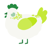 A white and lime chicken with a neck-speckle pattern