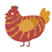 A red and orange chicken with a bar pattern