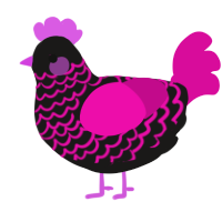 A sable and fuchsia chicken with a lace pattern