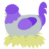 A silver and blurple chicken with a head pattern