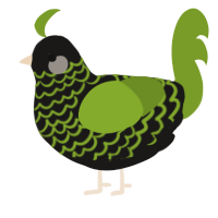 A sable and chartreuse chicken with a lace pattern