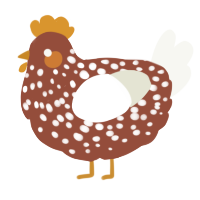 A russet and white chicken with a speckle pattern