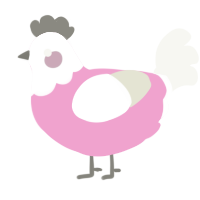A pink and white chicken with a head pattern