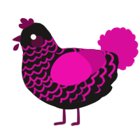 A sable and fuchsia chicken with a lace pattern