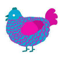A cerulean and fuchsia chicken with a lace pattern