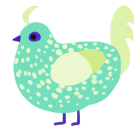 A mint and apple chicken with a speckle pattern