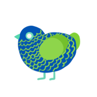 Alien, a ultramarine and grass chicken with a lace pattern