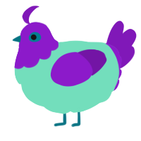 A mint and violet chicken with a head pattern