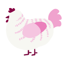 A white and pink chicken with a half-bar pattern