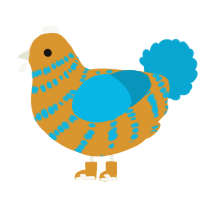 A orange and cerulean chicken with a bar pattern