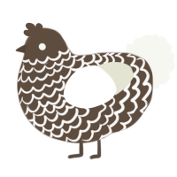 A bark and white chicken with a lace pattern