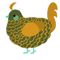 A olive and ochre chicken with a lace pattern