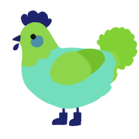 A mint and grass chicken with a head pattern