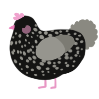 A black and ash chicken with a speckle pattern