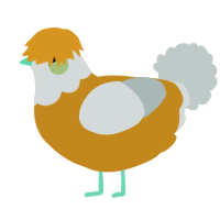 A ochre and silver chicken with a head pattern