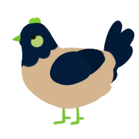 A beige and tumblr chicken with a head pattern