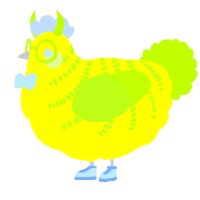 A yellow and lime chicken with a half-bar pattern