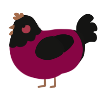 A maroon and black chicken with a head pattern