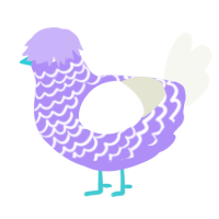 A lilac and white chicken with a lace pattern