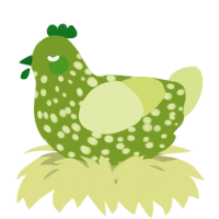 A chartreuse and lemon chicken with a speckle pattern