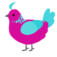 A fuchsia and aqua chicken with a neck-speckle pattern