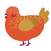 A vermilion and gold chicken with a half-lace pattern