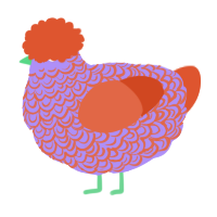 A lilac and vermilion chicken with a double-lace pattern