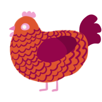 A vermilion and maroon chicken with a lace pattern