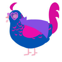 A ultramarine and fuchsia chicken with a half-lace pattern