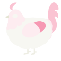 A white and rose chicken with a head pattern