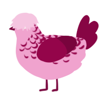 A pink and maroon chicken with a half-lace pattern