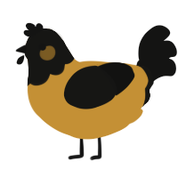 A gold and black chicken with a head pattern