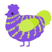 A blurple and lime chicken with a bar pattern