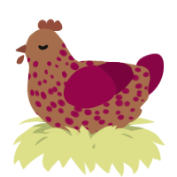 A brown and maroon chicken with a speckle pattern