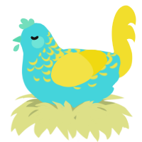 A aqua and yellow chicken with a half-lace pattern