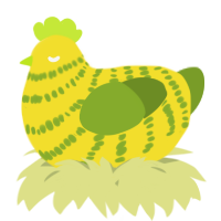 A yellow and chartreuse chicken with a bar pattern