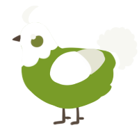 A chartreuse and white chicken with a head pattern