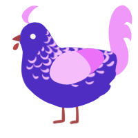 A indigo and lavender chicken with a half-lace pattern